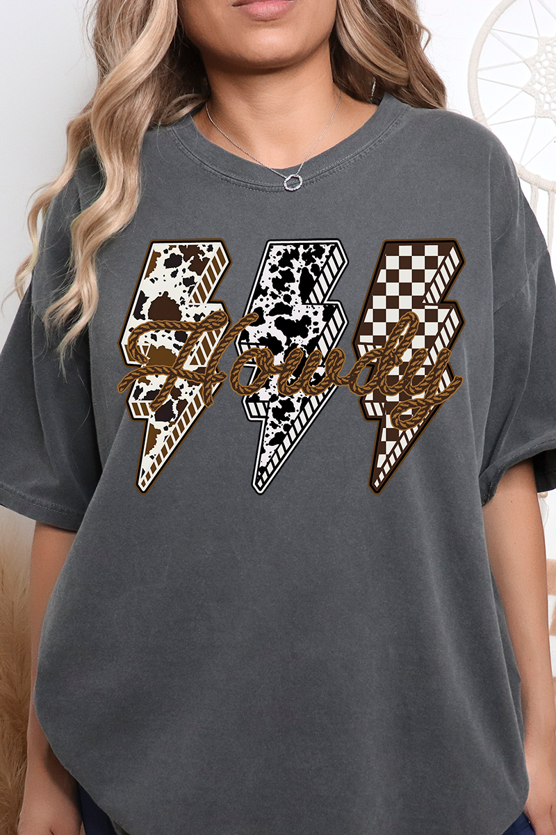 Roping Howdy Lightning Bolt Comfort Colors Adult Ring-Spun Cotton Tee