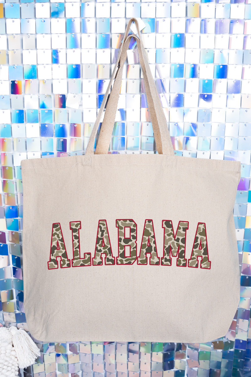 Crimson Alabama Camo Canvas Jumbo Tote