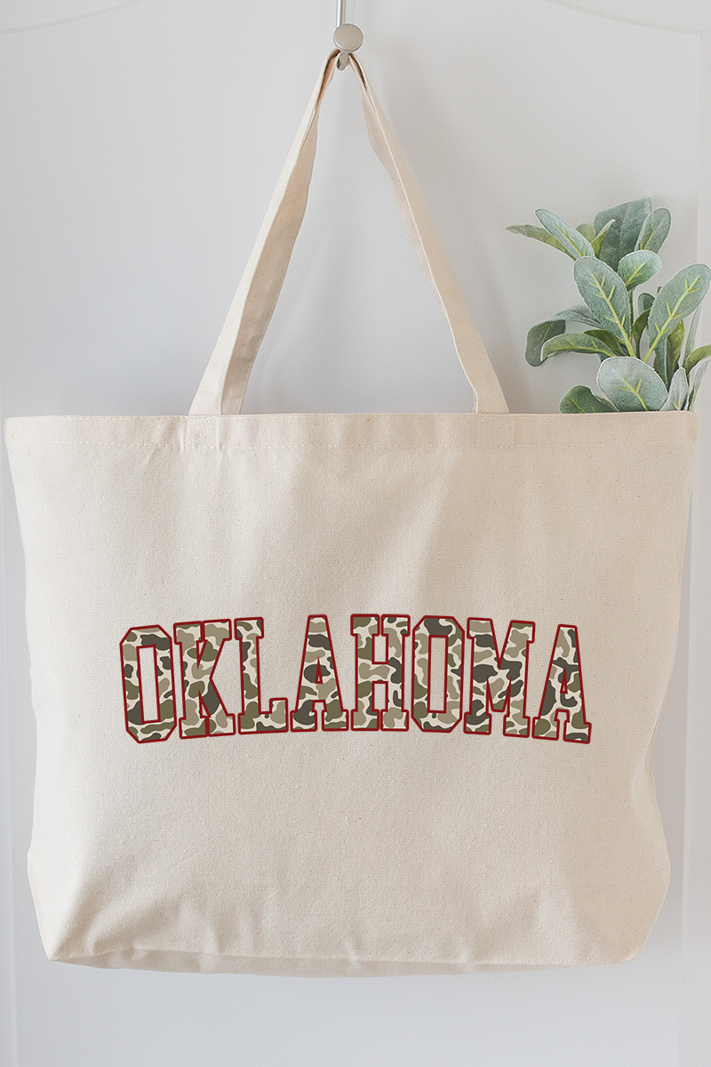 Crimson Oklahoma Camo Canvas Jumbo Tote
