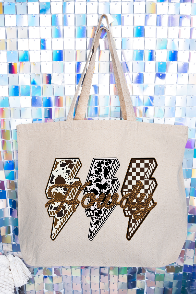 Roping Howdy Lightning Bolt Canvas Jumbo Tote