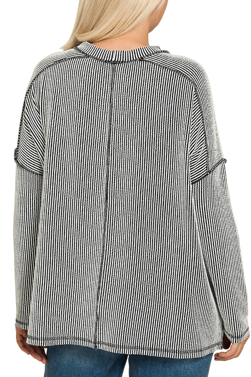 Plus Size No Holding Back Black and White Rib Knit Top