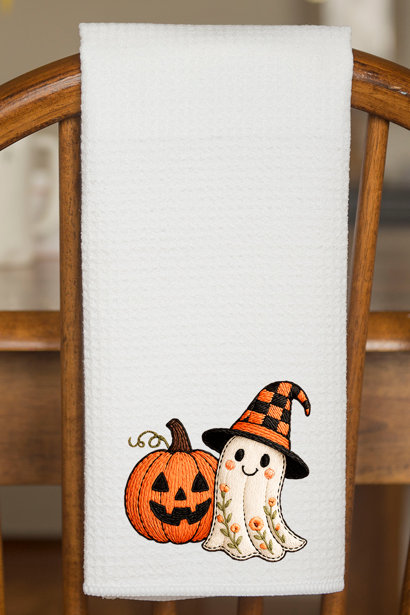 Boo-tiful Stitches Faux Embroidery Waffle Kitchen Towel