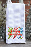 Merry Christmas Lightning Bolts Waffle Kitchen Towel