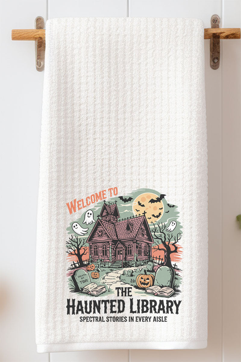 Haunted Library Waffle Kitchen Towel