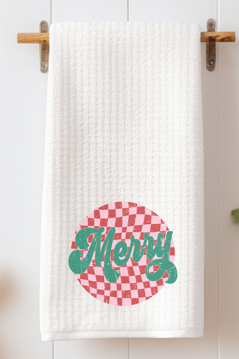 Merry Retro Check Waffle Kitchen Towel